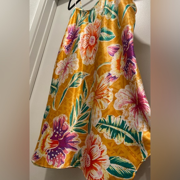 VTG Romantic Moods 90s Y2K Yellow Tropical Floral Cami Slip Mini Dress - L - Picture 10 of 15